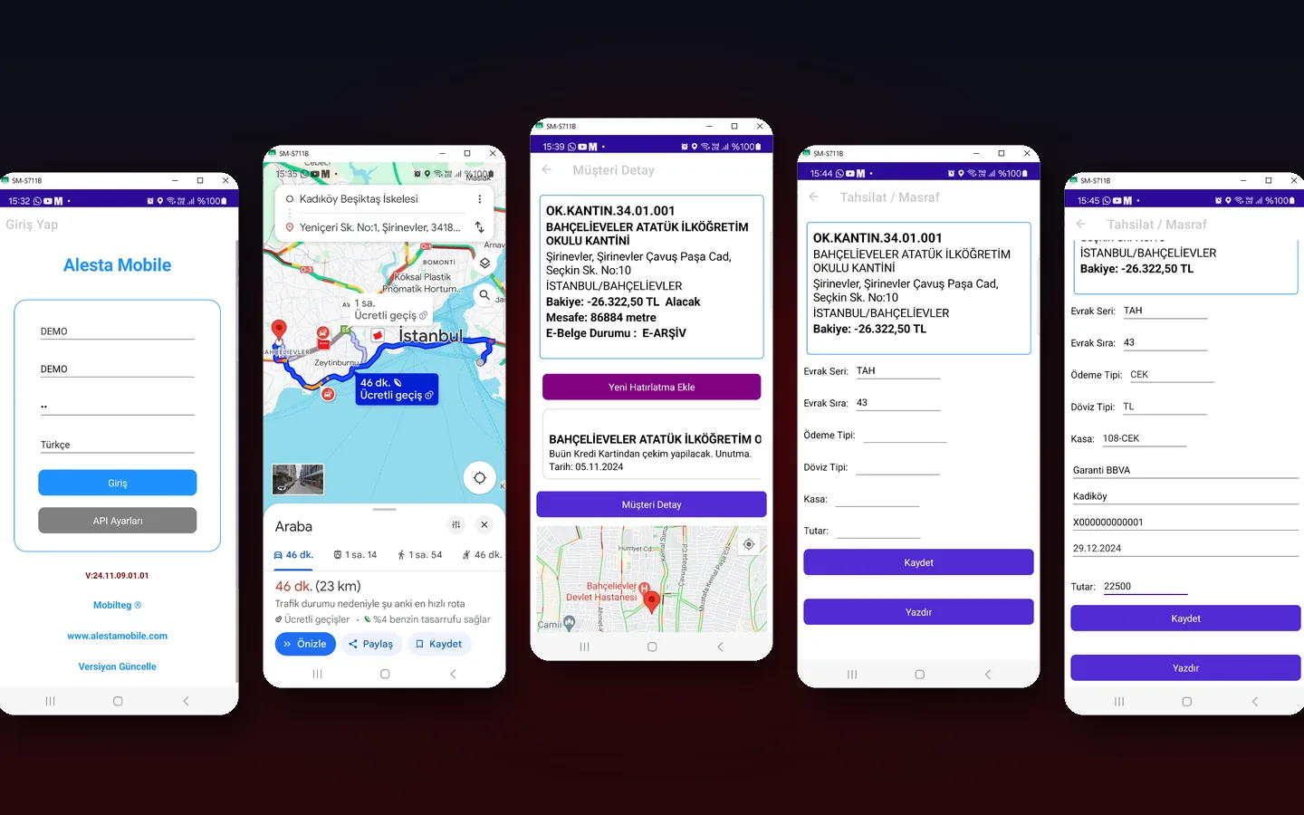 Alesta Mobile uygulama ekranları