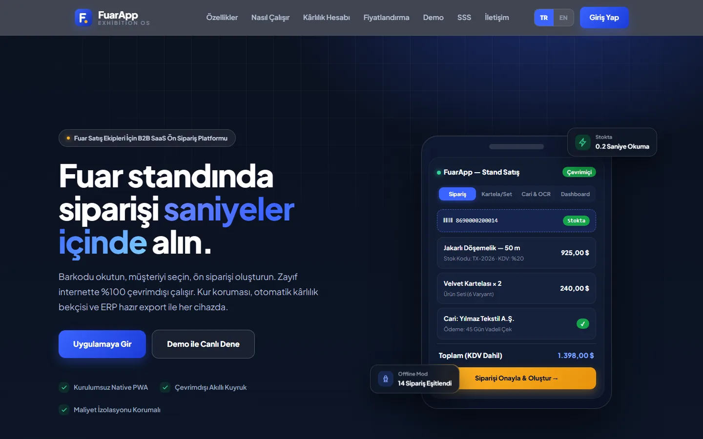 FuarApp stand satış ekranı
