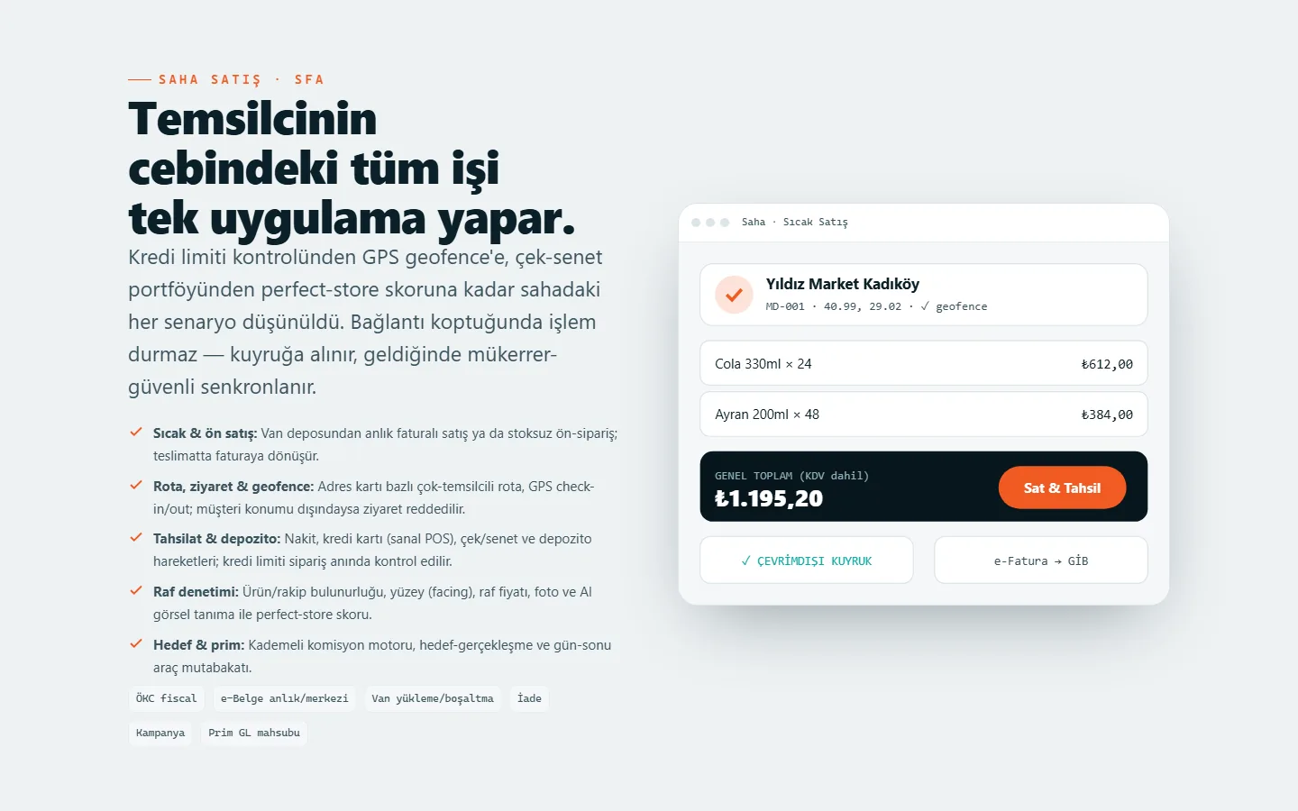 MindAeon saha satış mobil ekranı